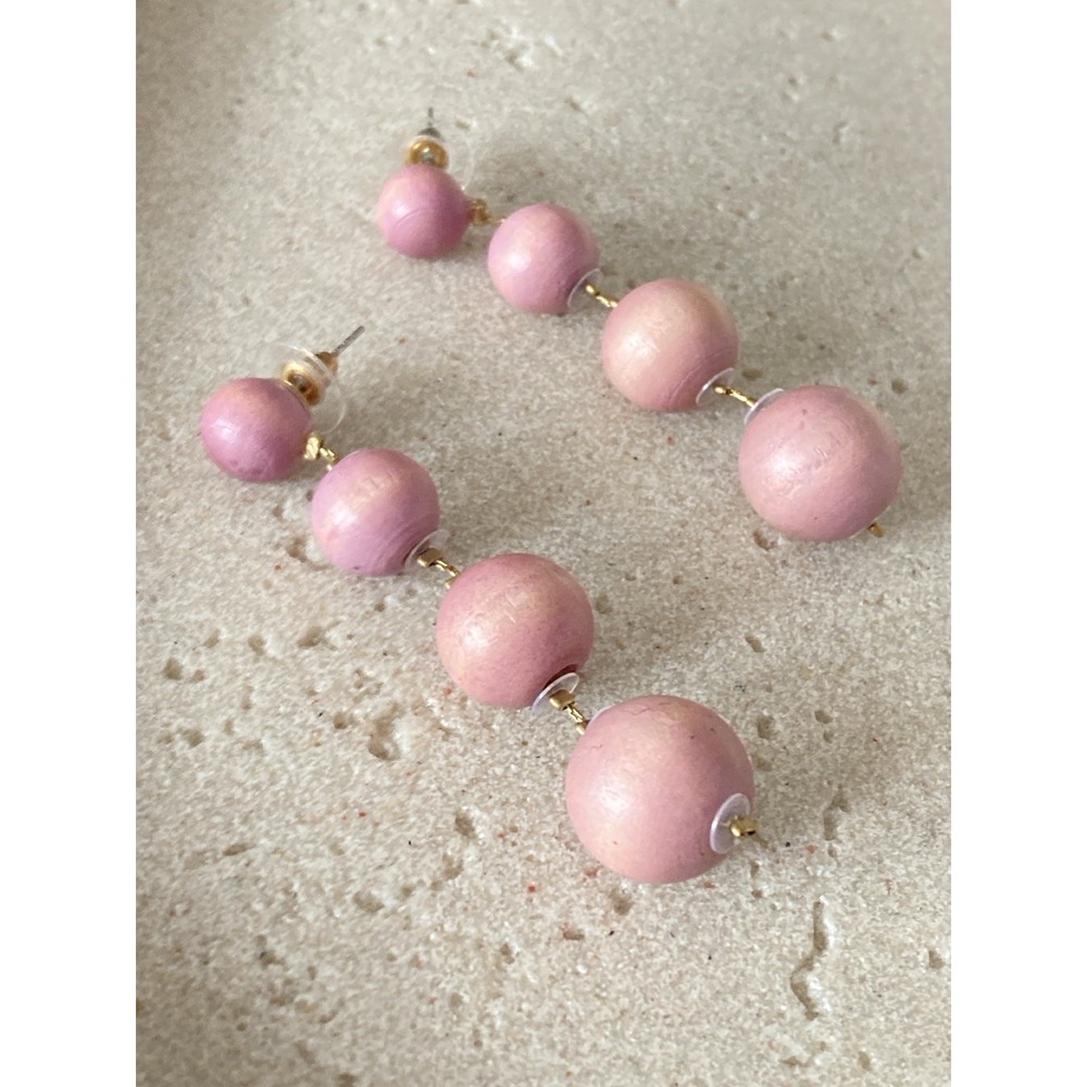 Mauve Pink Graduated Bead Drop Earrings Gold Tone Dangle Matte Soft Romantic